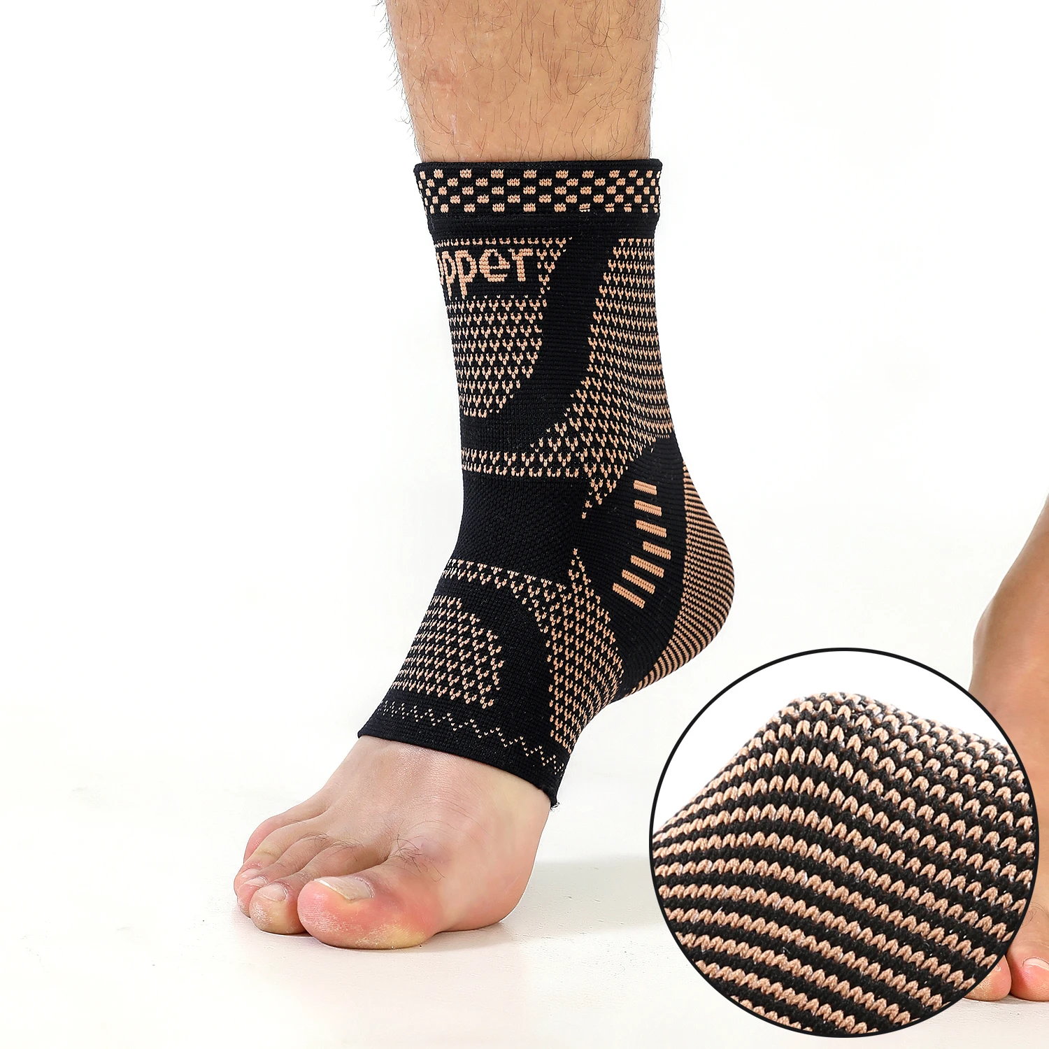 1Pcs Copper Ankle Brace, Infused Ankle Support Compression Sleeve for Men Women, for Foot Pain, Sprained Injury Recovery, Sports