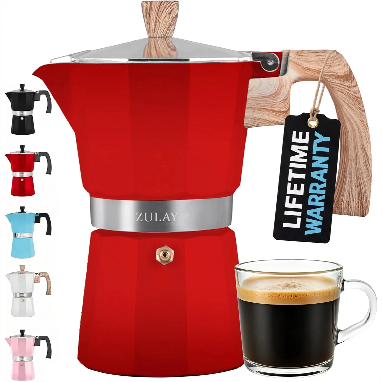 Stovetop Espresso Maker - Moka Pot 6 Cups - Italian Coffee Percolator for Cuban & Classic Espresso - Portable for Camping &