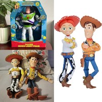 Story 3 4 Talking Woody Jessie Buzz Action Figures Real Cloth Body Doll Model Toys Voice Doll Collection Desk Ornament