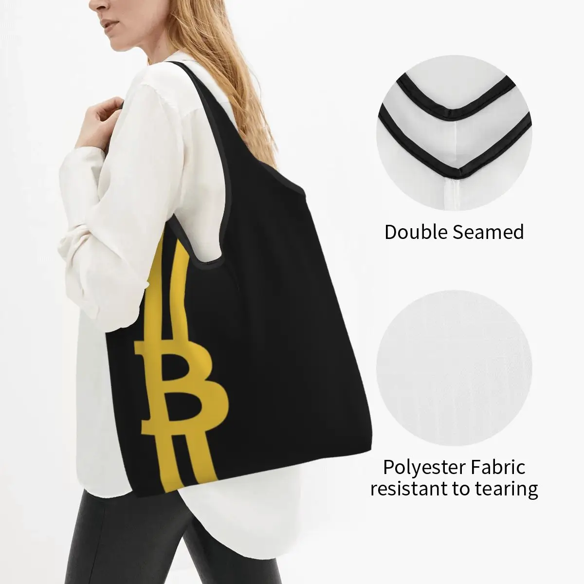 Kawaii Blockchain Digital Currency Bitcoin Shopping Tote Bag Portable BTC Cryptocurrency Grocery Shoulder Shopper Bag