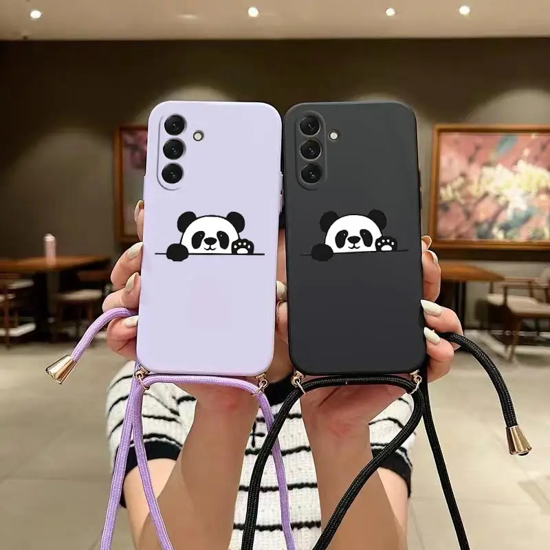 S 24 Polite Panda Lanyard Silicone Phone Case For Samsung S24 S24Plus S24Ultra S22Ultra S21 S21FE S23Plus S23FE S20FE Cover