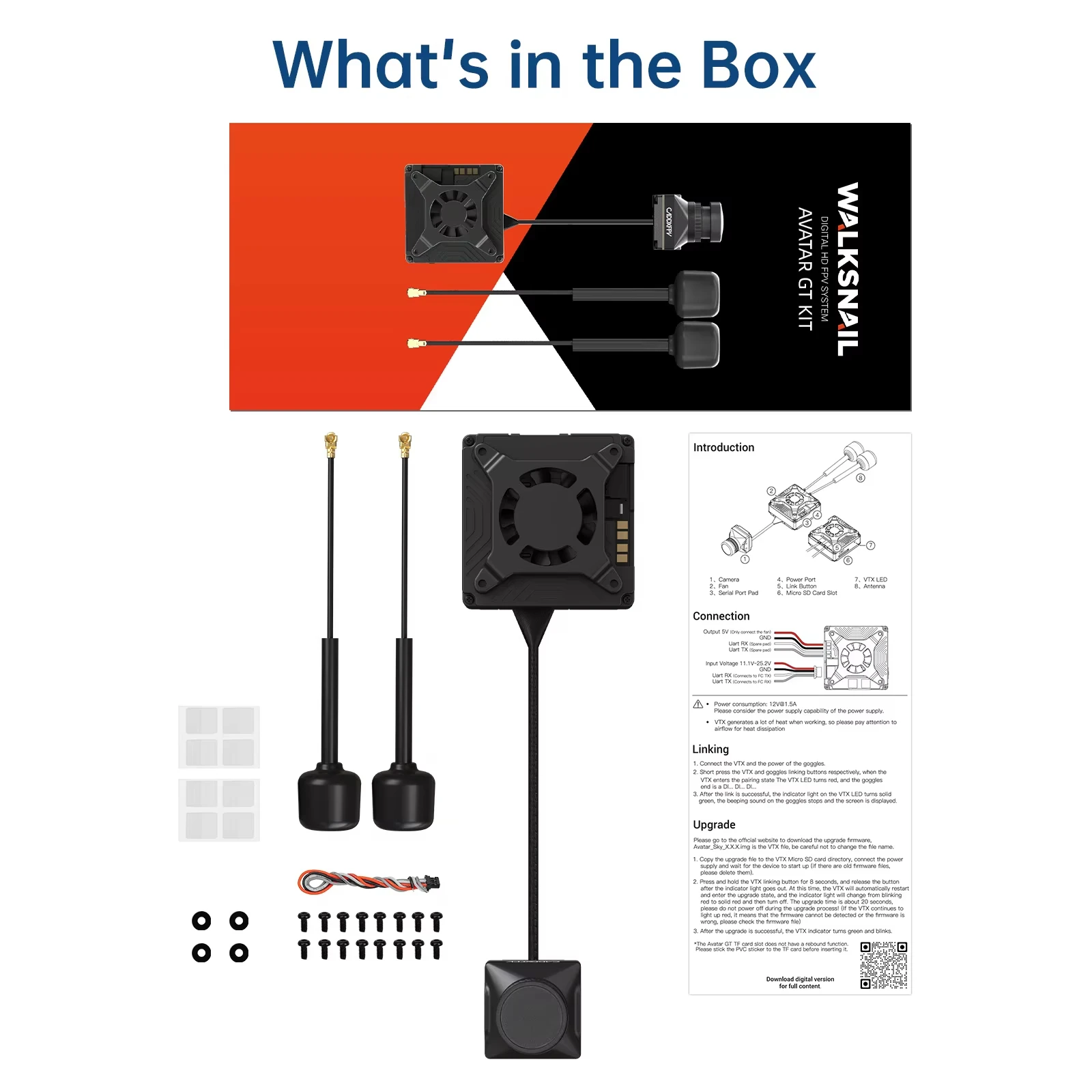Caddx Walksnail Avatar GT Kit | Max 2W VTX Gyroflow 1080P 100fps Starvis II Night Vision Long Range FPV Drone System