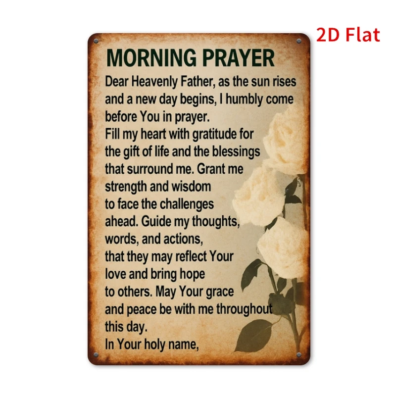 2D Vintage Metal Sign, Rustic Morning Prayer Wall Decor, Farmhouse Garden Art for Porch Living Room Outdoor, Retro Home Accent G