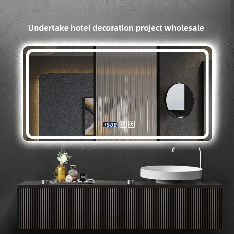 LED Lights Front and Rear Luminous Plug-in Full Body Mirror Vanity Stylish Square Smart Bathroom Mirror Washstand Makeup Mirror