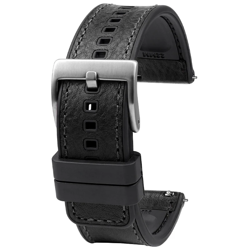 Quick release Genuine Leather strap with  Men Waterproof Silicone Rubber bottom watchband 22mm  Universal Accessories Watchband