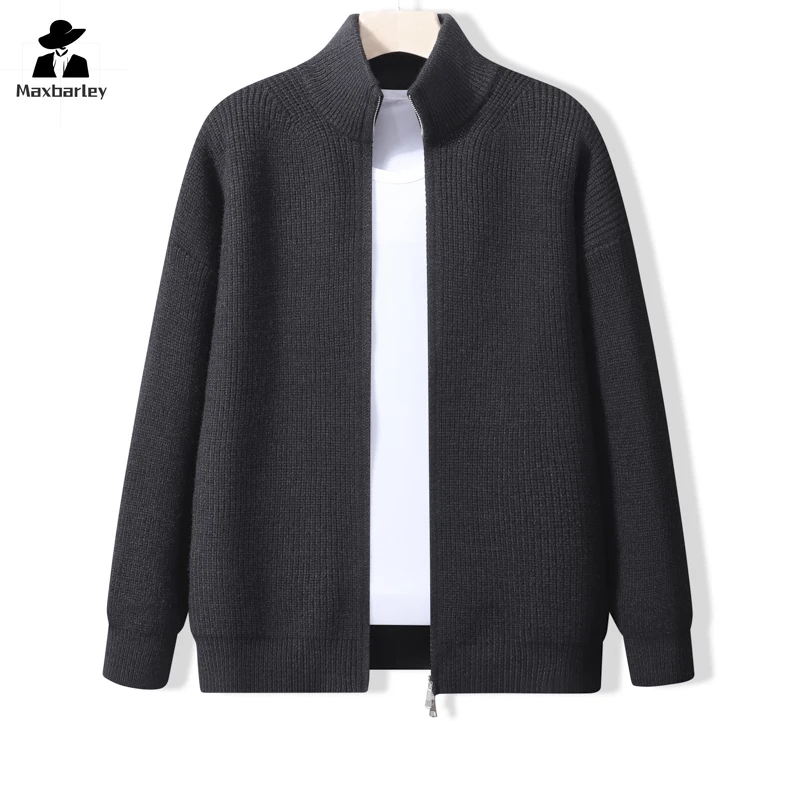 

2024 Winter Knitted Jacket Men's Korean Style Simple Loose Cold-proof Zipper Cardigan sweaters Male Casual Solid Color Warm Coat