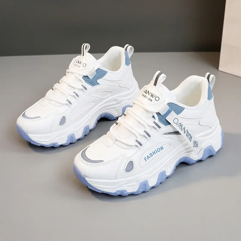 Niedliche Katzenpfoten-Absatz-Print-Plateau-Skate-Sneaker für Damen, blaue Kunstleder-Schnürschuhe, lässige, einfarbige Board-Schuhe für Teenager. – Detail 27