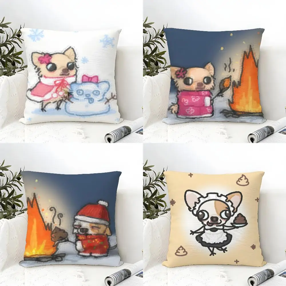Cute Funny C-Chihuahua Cushion Cover Eco Linen Pillow Case Double-Sided Print Breathable Durable Zipper Home Decor Gift
