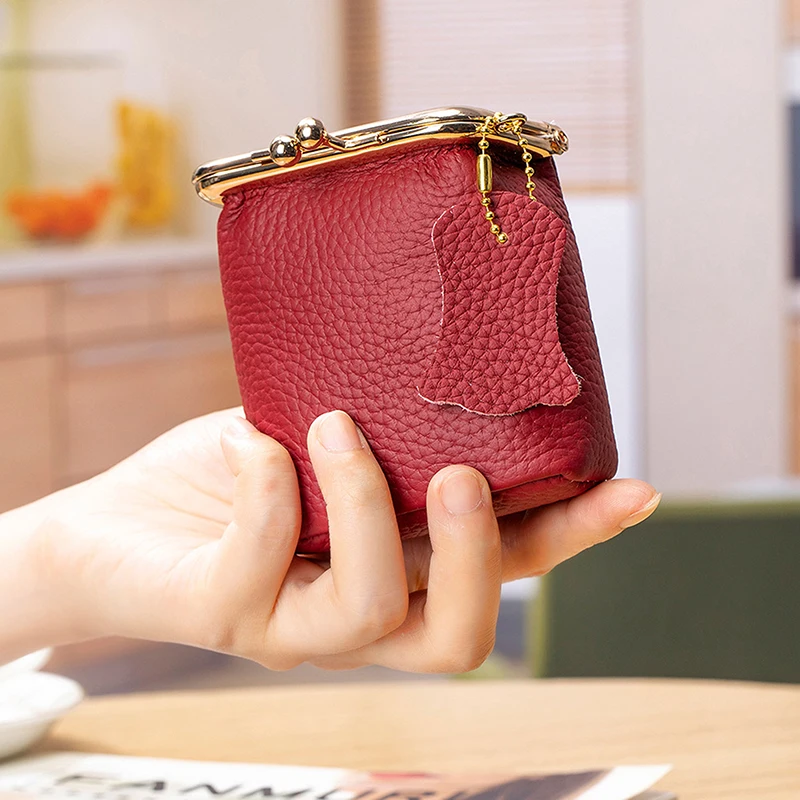1PCS Leather Mini Coin Purse Solid Color Kiss Lock Change Pouch Casual Style Small Storage Bag For Women