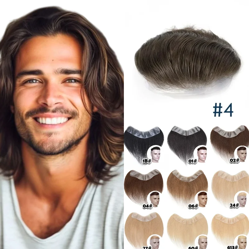 Human Remy Hair Full PU Base Men Hairline 2.5x16cm 15cm Blond #7 Handmade Remy Hair For Thin Temple 72H Dropship