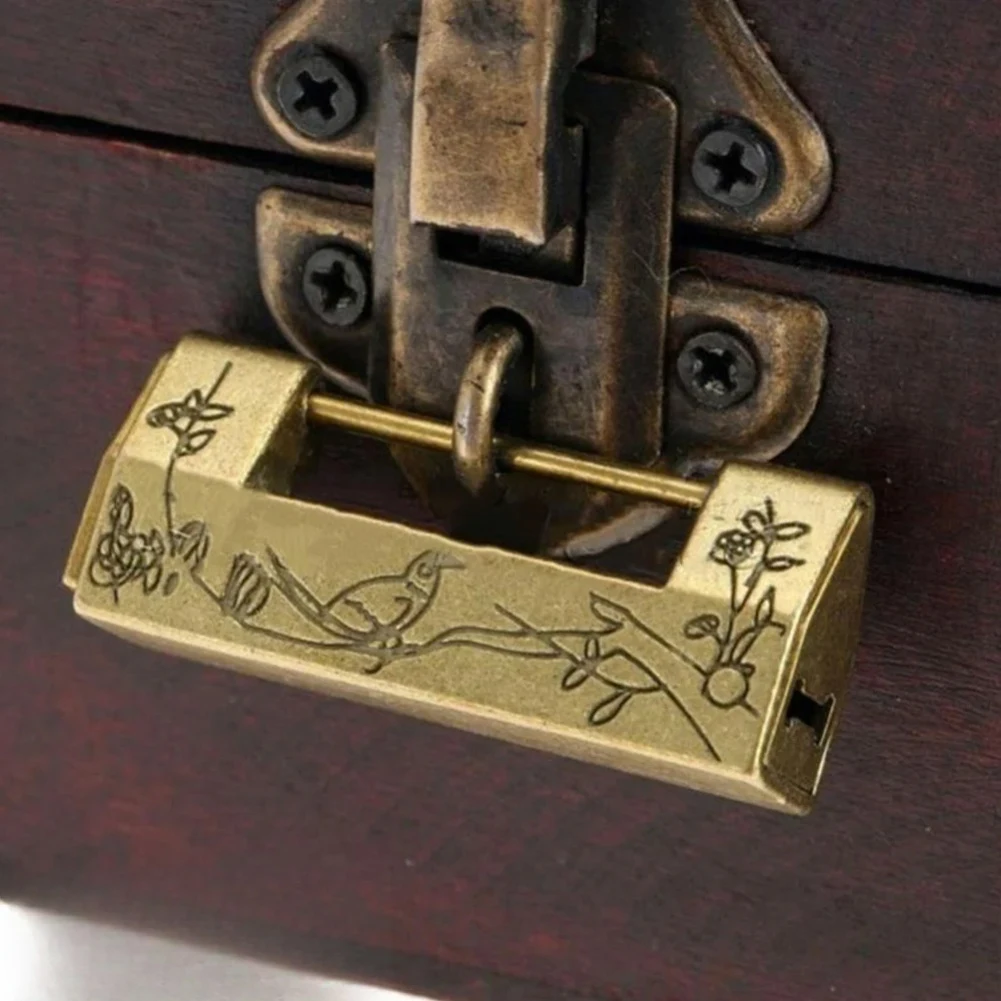 Antique Drawer Lock Zinc Alloy Vintage Padlock with Ornate Floral Bird Motif for Jewelry Box Chest Cabinet with Key