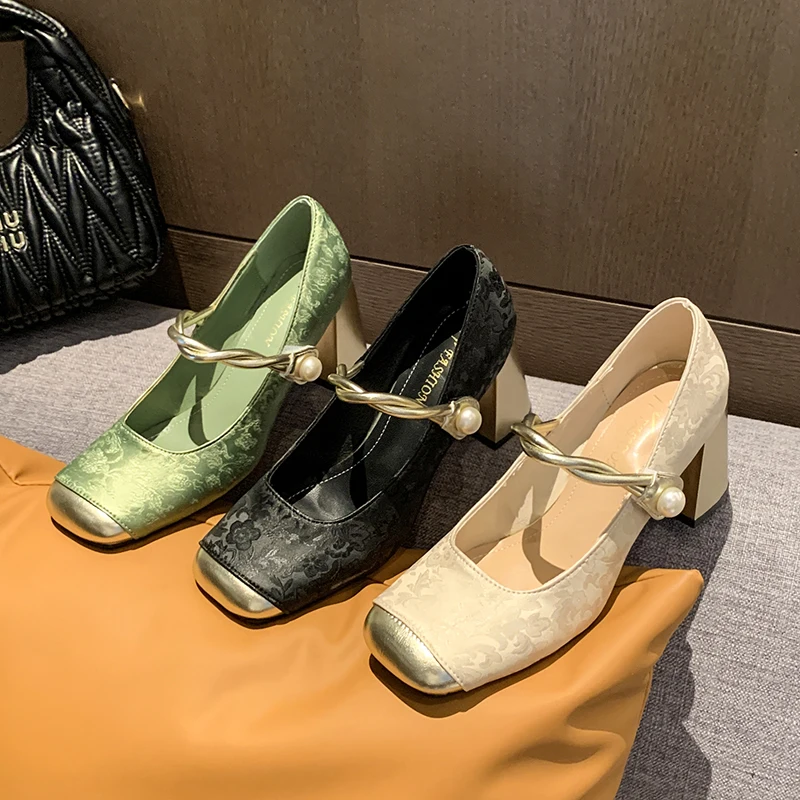 

Mary Jane Shoes for Women Retro Medium Heeled Women's Single Party Shoes Ladies Soft Comfortable Ballet Shoes Zapatos De Mujer