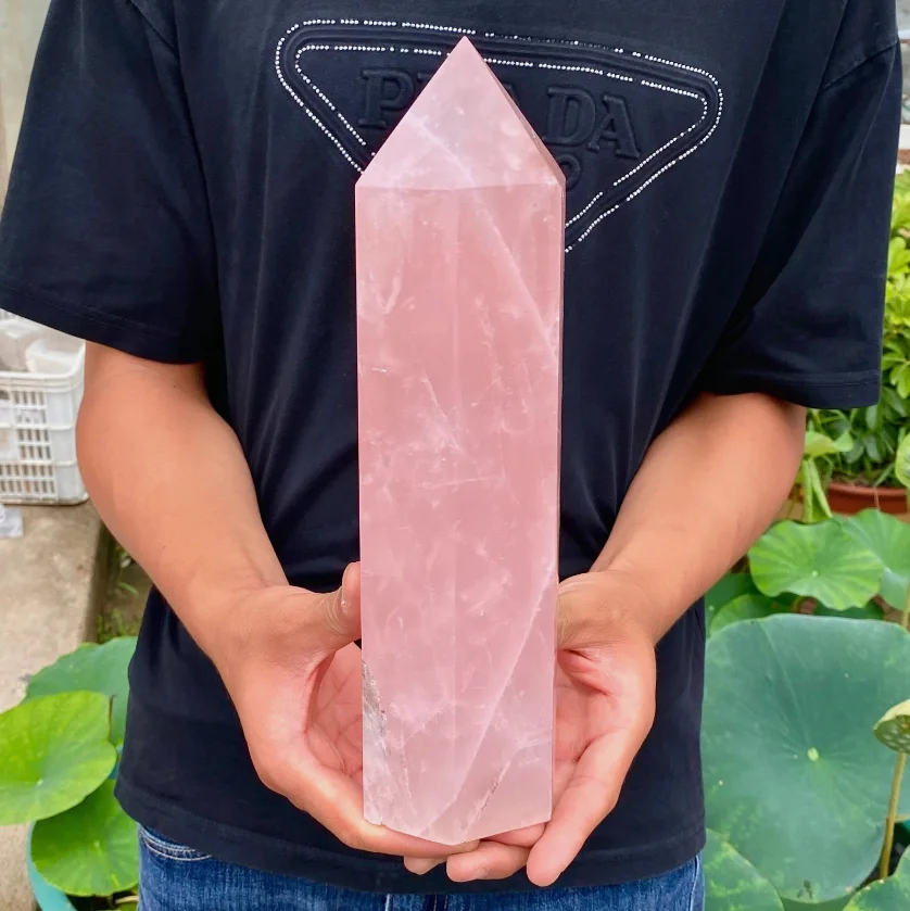 Natural Carved Pink Quartz Rose Crystal Point for Reiki Healing