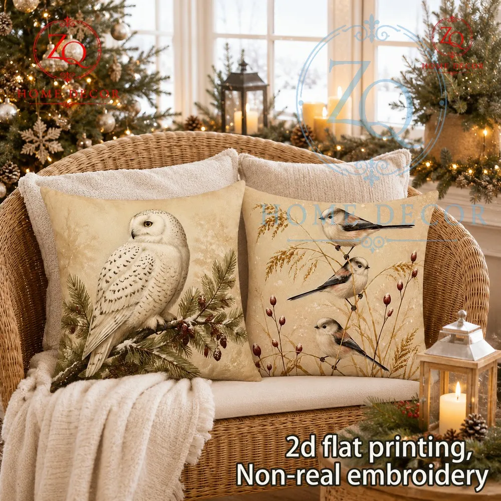 The warm brown base color paired with bird  pine branch prints is perfect  creing a festive home mosphere.