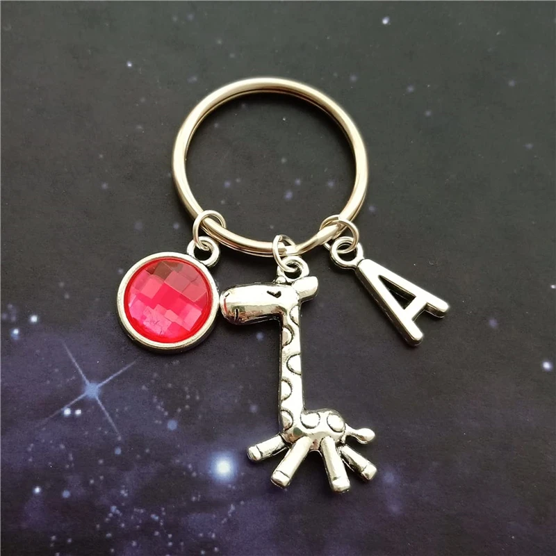 Giraffe Birthstone and Initial Keychain, Giraffe Gift for Sister, Cute DIY Charm Present, Unique Jewelry for Girlfriend