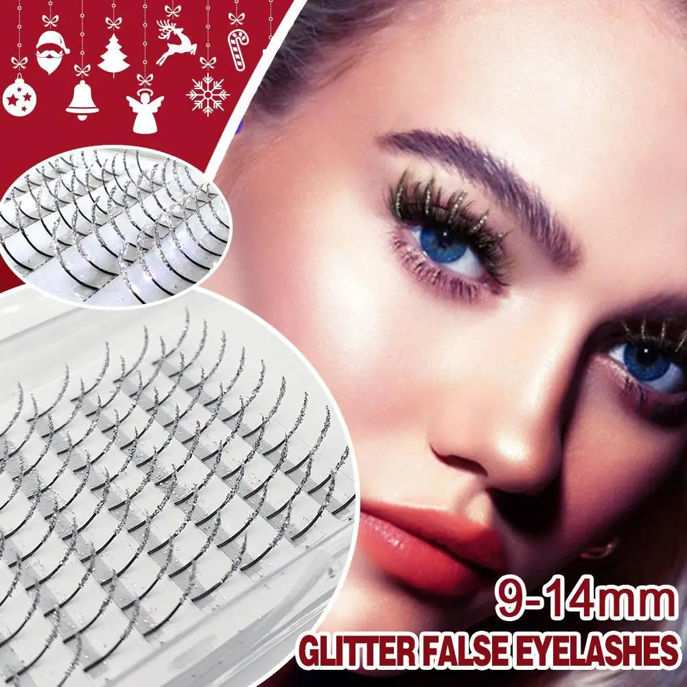 Christmas Glitter Eyelashes, Silver Rhinestone Individual Lashes for Party Makeup, 120pcs Fluffy False Eyelash Extensions