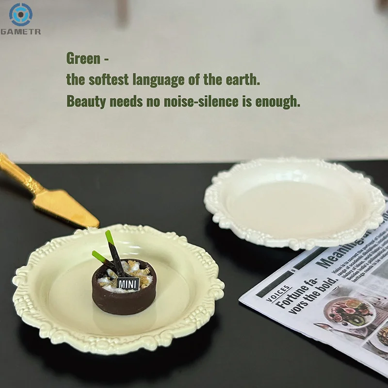 ชุดของเล่นตุ๊กตา 3 ชิ้น/ชุด จานขนมจิ๋วสำหรับบ้านตุ๊กตา ถาดแกะสลักสไตล์เรโทรขนาดเล็ก ของเล่นครัวสำหรับตุ๊กตา