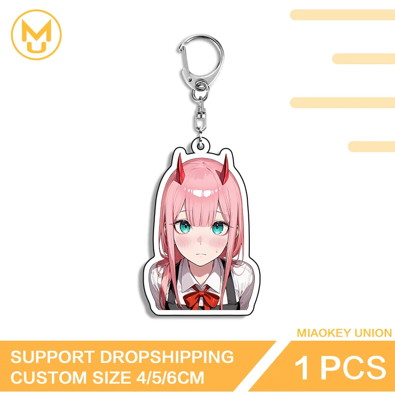 Zero Two Anime Figure Photo Keychain High Quality Sunscreen Double Sided Key Chain Advance Guard Lightweight Pendant Jewelry