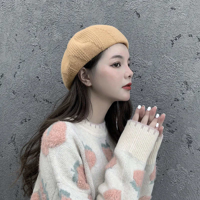 MAXSITI U Warm Wool Knitted Beret Women Hats autumn and winter Vintage Thickened retro Artist Hat Mushroom hat Pumpkin cap