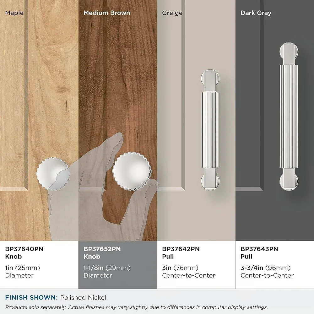 Perilla de gabinete de níquel pulido transicional, 29 mm de diámetro, construcción de zinc, fácil instalación, hardware incluido, cajón duradero