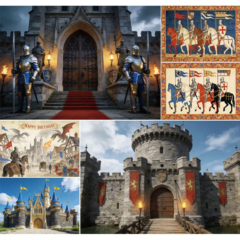 Medieval Castle Armored Knight Theme Birthday Party Banner Background Supplies Decor Disposable Shower Gift Photo Props