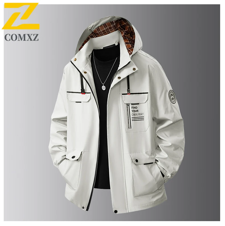 

2025 new Fashion Men's Casual Windbreaker Jackets Hooded Jacket Man Windproof Waterproof Outdoor Soft Shell Winter Coat Clothing