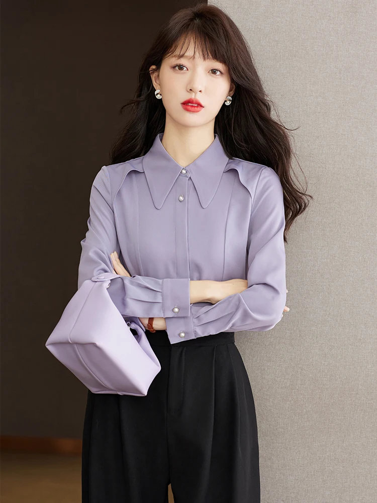 Autumn Casual Chiffon Shirt Women Office Lady Shirts Fashion Female Long Sleeve Loose Solid Color Blouse Tops