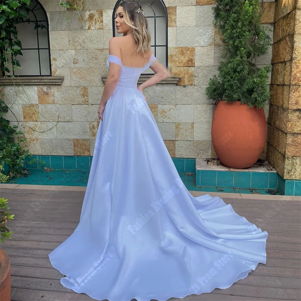 Vintage Elegant Slim Backless Evening Dresses Off The Shoulder Sleeveless High Slit Simple Mopping A-Line Party Prom Gowns 2024