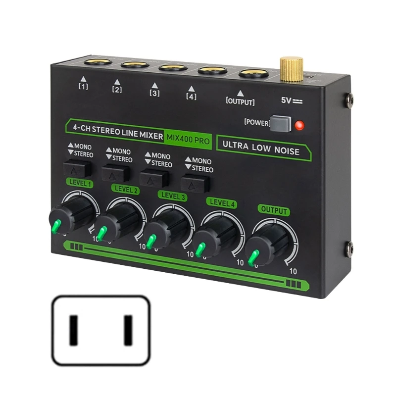 4-kanaals stereo-lijnmixer met laag geluidsniveau LED-voeding voor professionele geluidsmixer