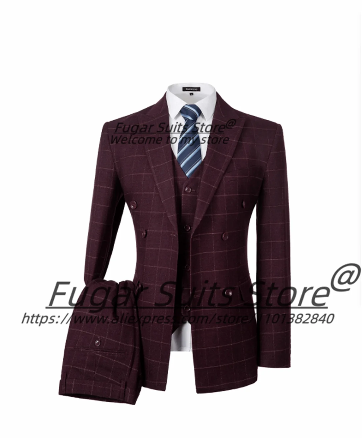 Costumes d'affaires pour hommes, smokings de mariage pour marié, blazers masculins classiques, coupe couvertes, rouge vin, haute qualité, 3 pièces par ensemble