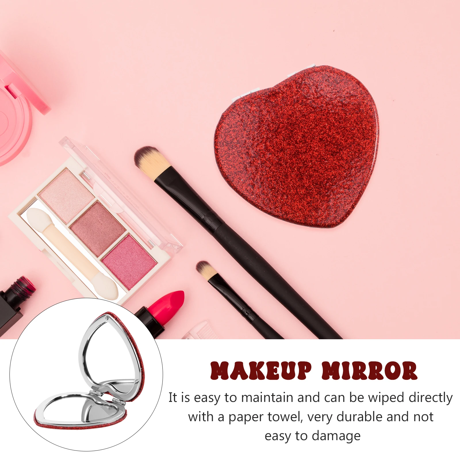 Specchio compatto a forma di cuore Specchio per trucco portatile pieghevole bifacciale per borse da viaggio per ragazze Borse per trucco Specchi compatti