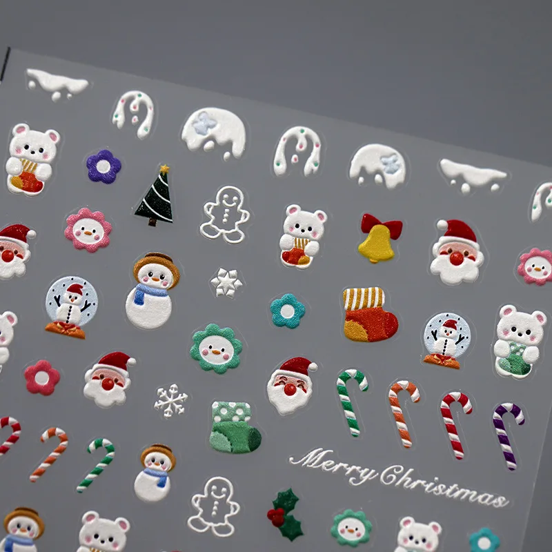 Relief Nail Stickers 2023 New Technology Snowman Christmas Nail Art 3d Nail Enhancement Florasis Manicure Accessories Decoration