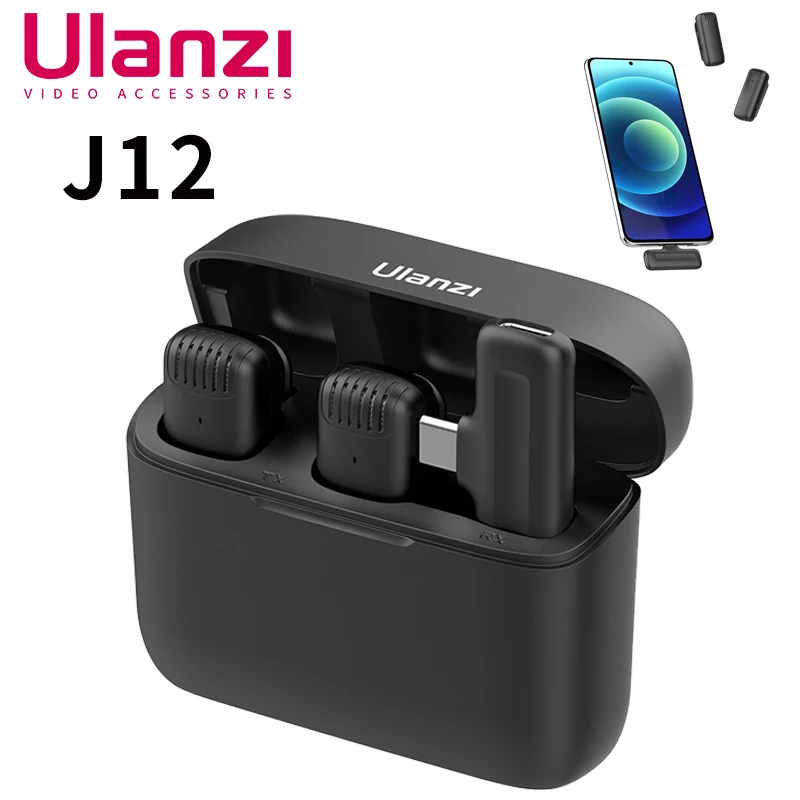 Ulanzi J12 Wireless Lavalier Microphone System Audio Video Voice Recording Mic for iPhone Or Android Mobile Phone Laptop PC Live