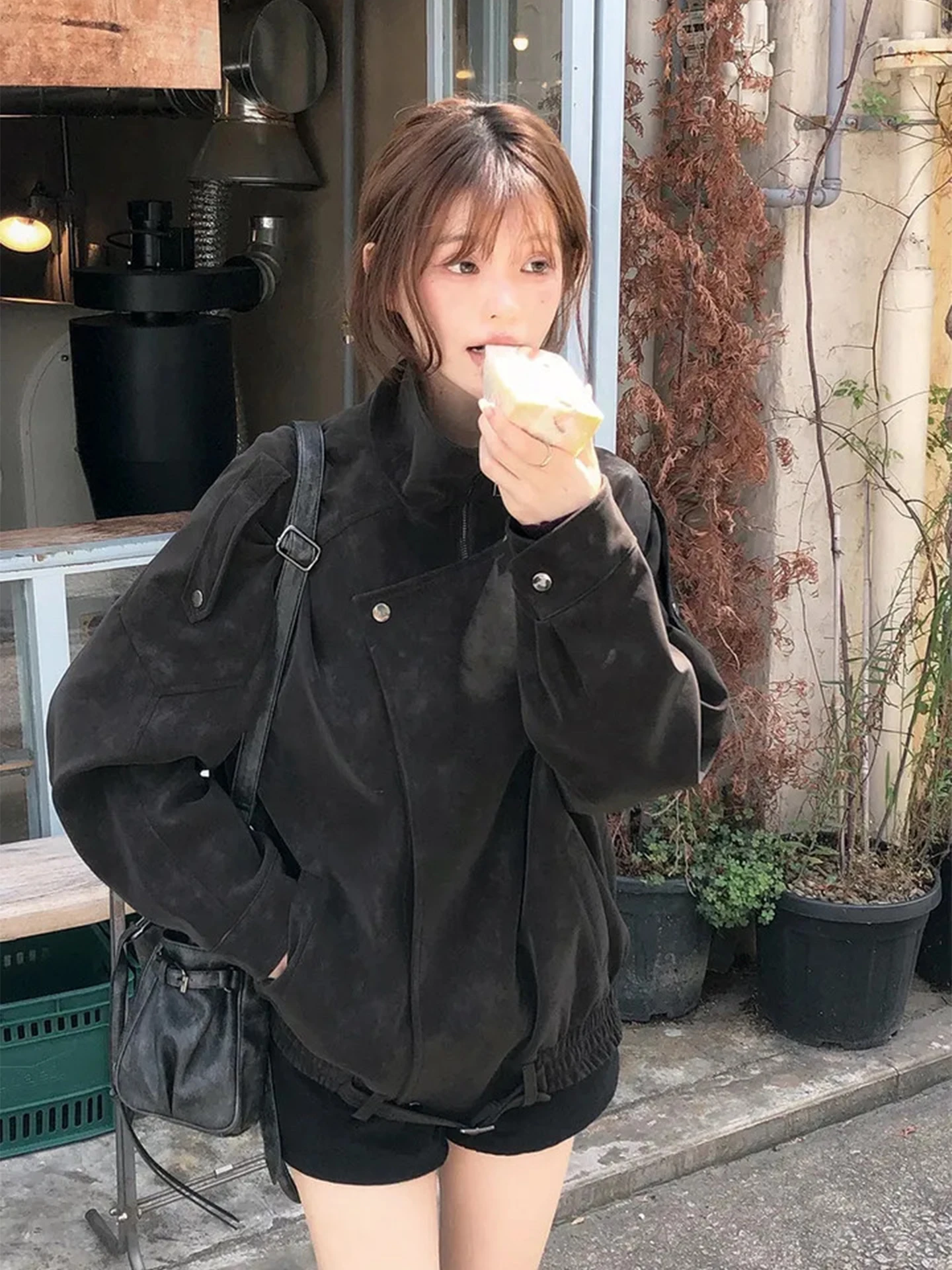 Loose Casual Workwear Jacket Women's Fall New Style Premium Sensation Deer Skin Velvet Coat American Style Zipper Closure