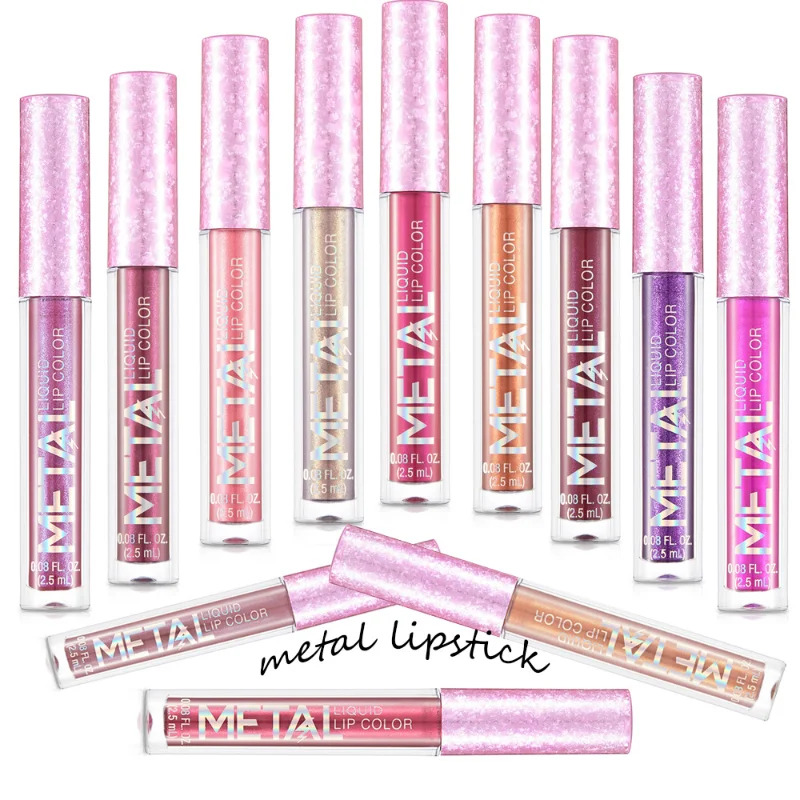 Metallic Glitter Liquid Lipstick Makeup 12 Colors Waterproof Lasting Glitter Lip Gloss Shiny Shimmer Lip Tint Party Lips Makeup