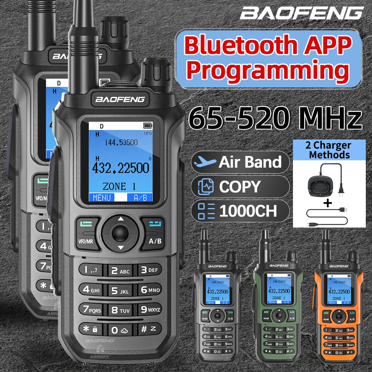 

2 шт. BAOFENG UV-21M рация многодиапазонная Bluetooth приложение для программирования воздушной диапазона дальнего действия беспроводное копирование частоты Type-C радио