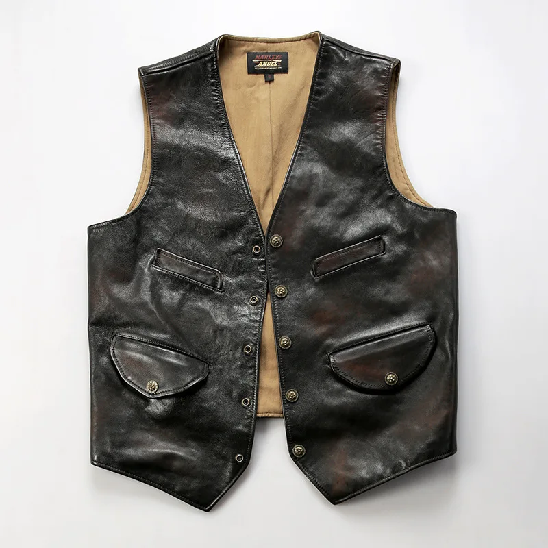 Genuine Leather Vest for Men Women American Western Style Biker Jacket Cowhide Vest