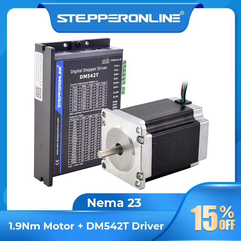 

STEPPERONLINE Nema 23 Stepper Motor & Driver Open Loop Kit 1.9Nm(269oz.in) 1.0-4.2A 20-50VDC for CNC Engraving Milling Machine