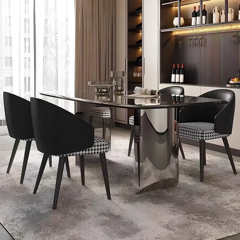 Elefante Modern Stainless Steel Leg Rectangle Thick Stronger Glass Top Tempered Glass Dining Table