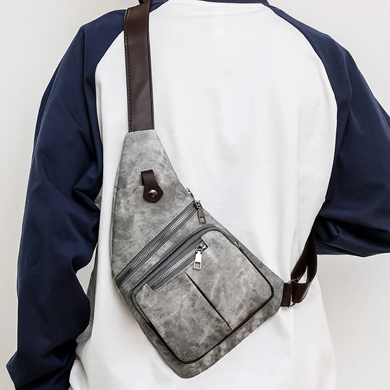 

Men's Soft Leather Satchel Fashion Trend Chest Bag Outdoor Travel Lightweight Shoulder Messenger Bag