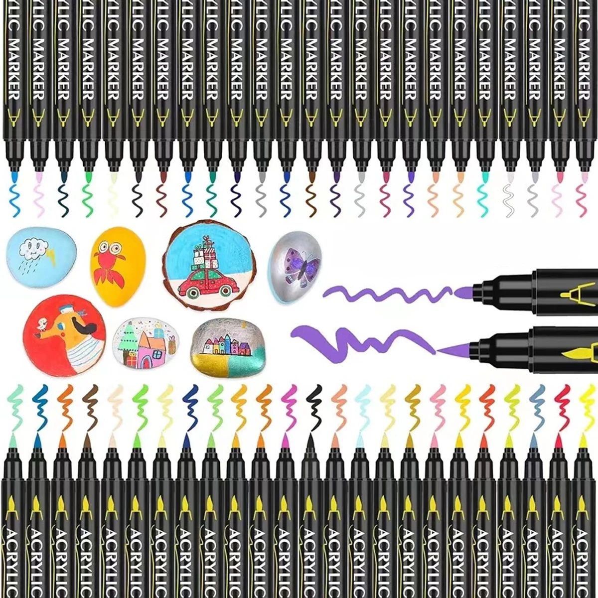 Double tip Acrylic Paint Markers Pens Diy Graffiti Soft Brush Drawing Stone Rock Wood Metal Canvas Art Supplies