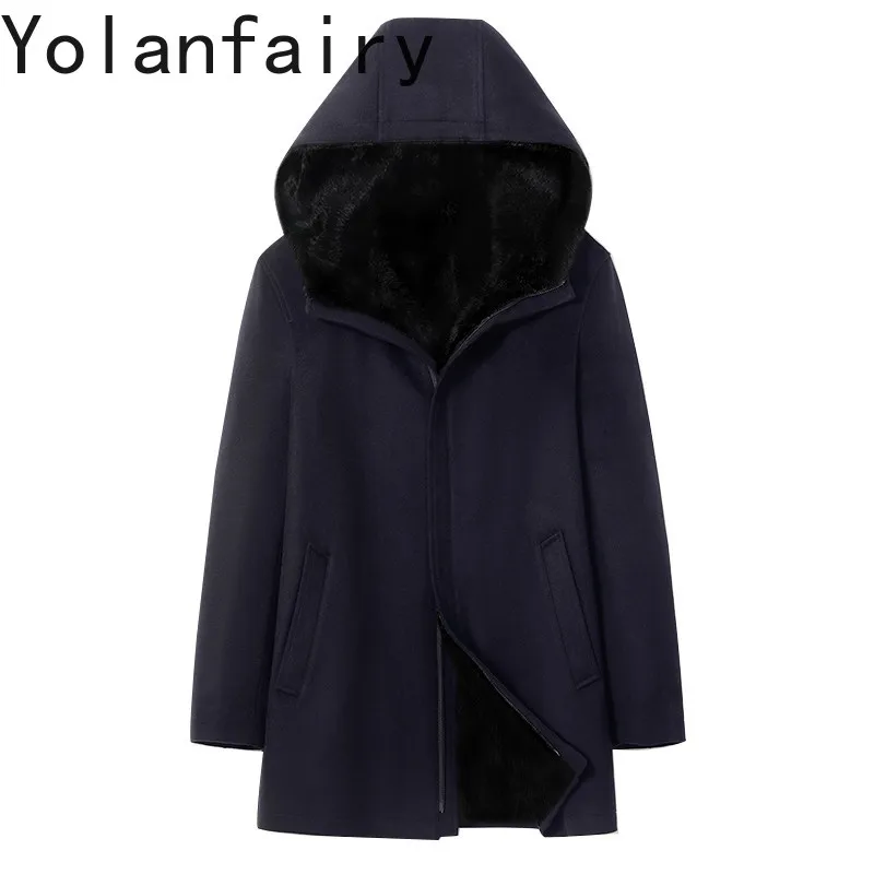 YOLANFAIRY Luxury Cashmere Wool Coats for Man High Quality Winter 2026 Detachable Whole Mink Fur Liner Jacket with Hood Parkas