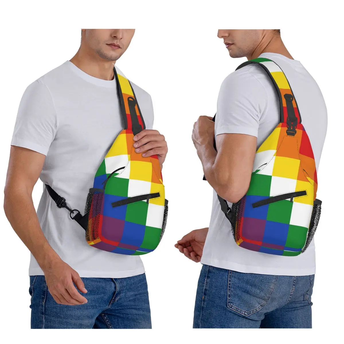 

Wiphala Chest Bag Men Sling Crossbody Backpack Chest Bag Travel Hiking Daypack Shoulder Bag