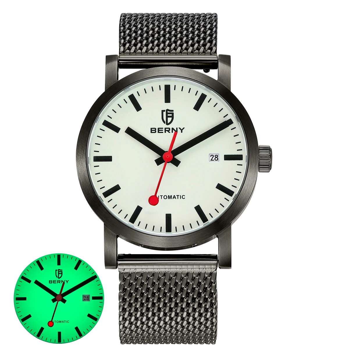 BERNY Horloge voor Mannen Automatische Self-Wind Luxe Horloge Sappire MIYOTA 8215 Top Lichtgevende 5ATM Mechanische Track Horloge