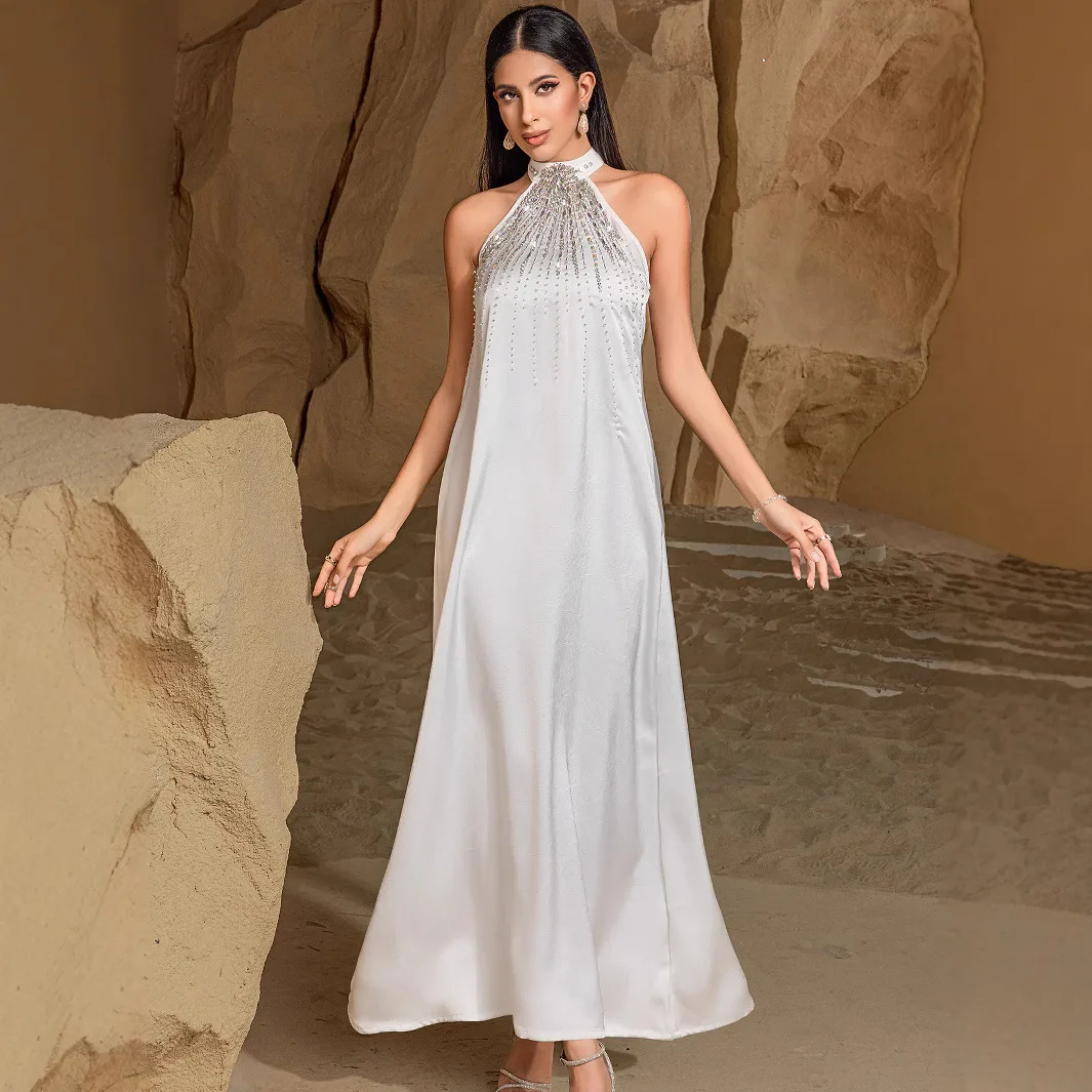 

Women's Casual Trendy Diamond Elegant White 2 Piece Sets Cardigan Jalabiya Ceremonial Dress Arab Middle East Muslim New Fashion