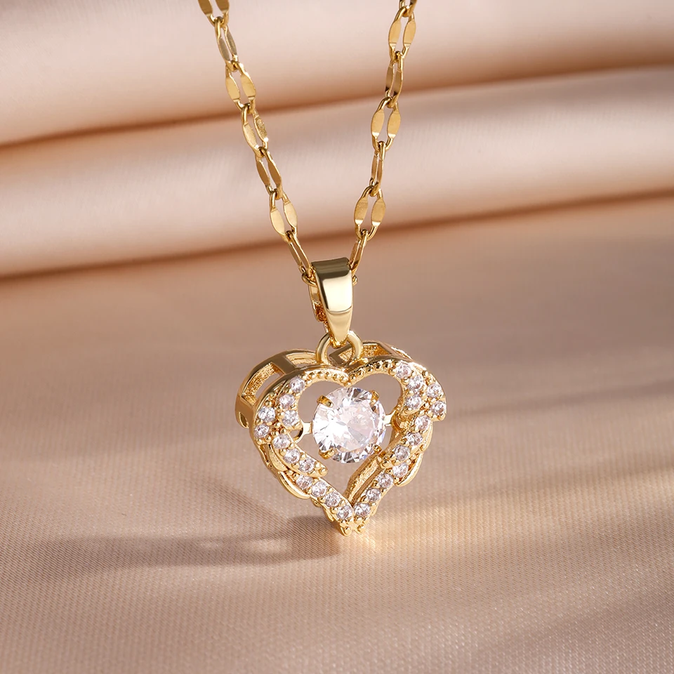 Trend ige Herz Edelstahl Zirkonia Halsketten für Frauen Mädchen lieben Gold Farbe Metall Halskette Party Geburtstag täglichen Schmuck
