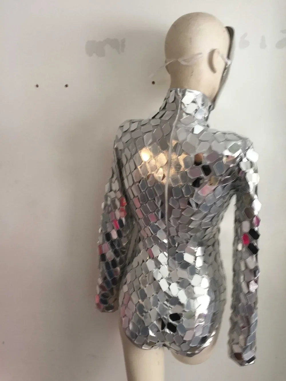 Machine Dance Costume Silvery Mirrors Leotard Jumpsuit Jazz Dance Wear Club DJ Singer Stage Outfit Shining Sequins Bodysuit