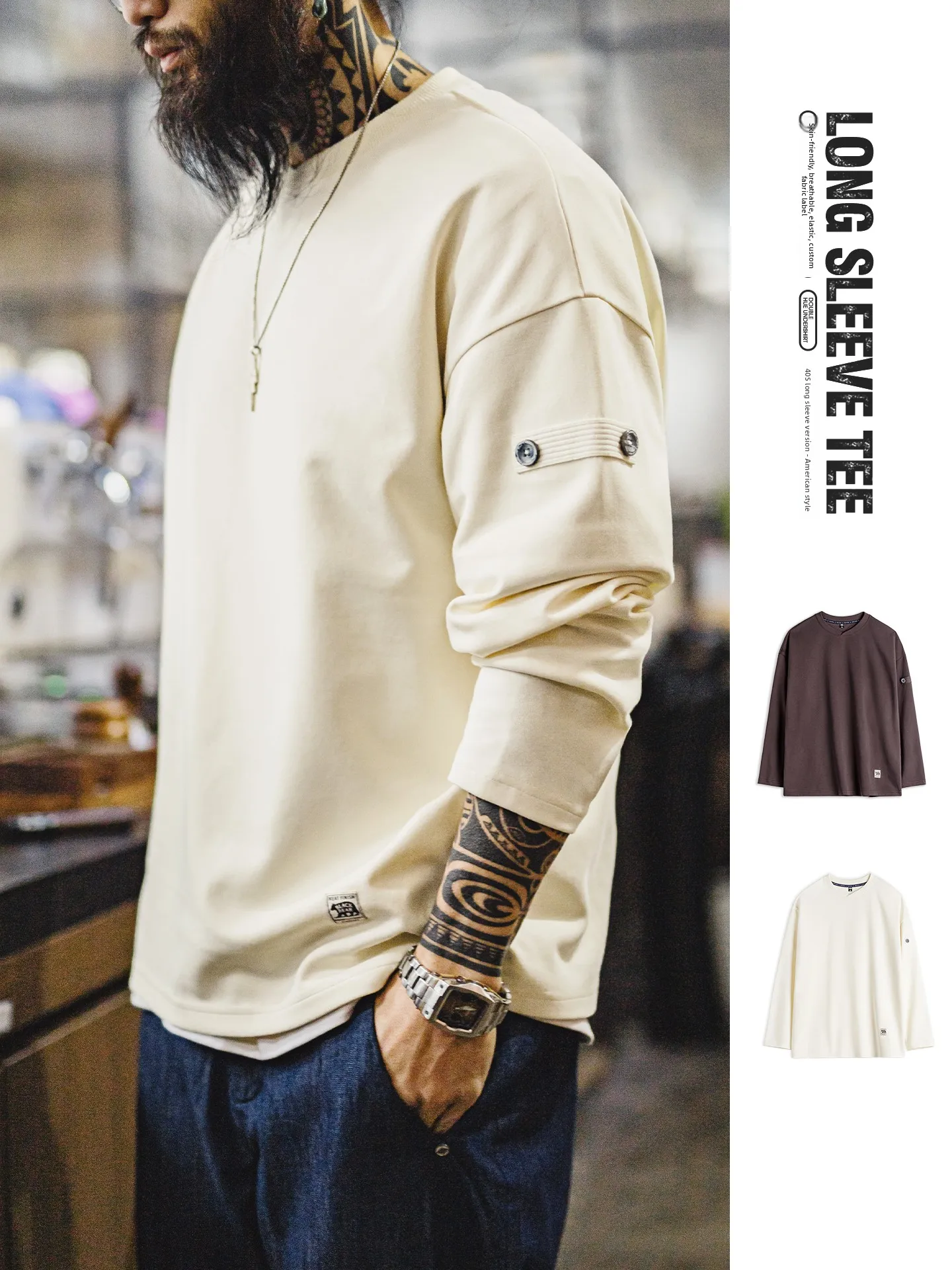 

Мужская футболка Maden в американском ретро-стиле с длинным рукавом, удобный свободный свитшот, качественный трикотажный топ с V-образным вырезом для молодежи, весна, повседневный стиль