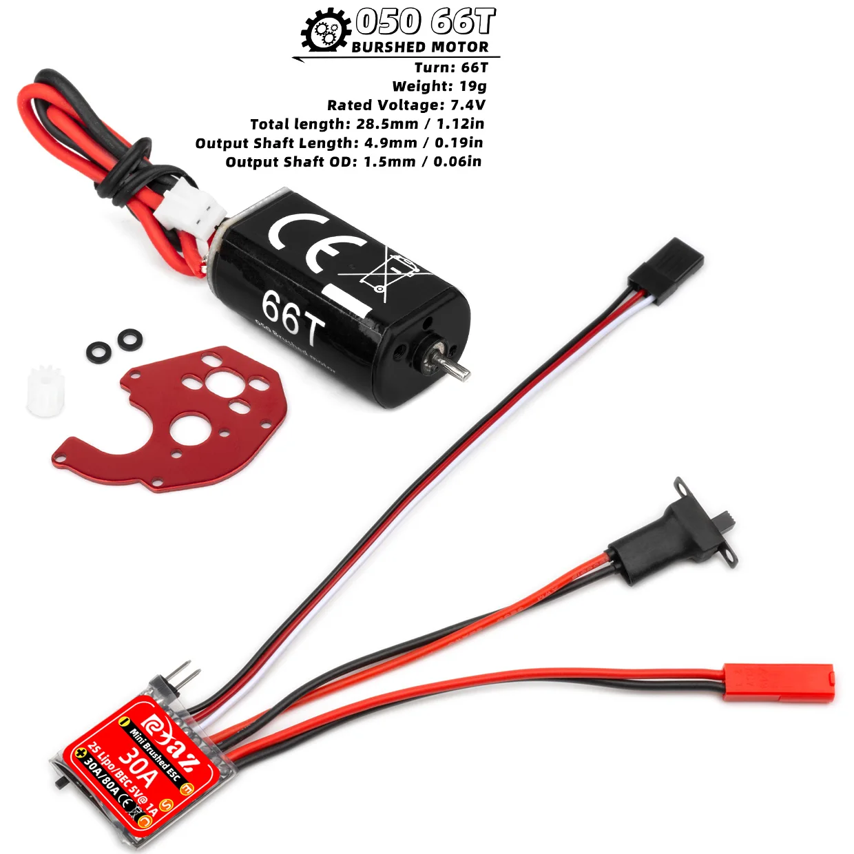 RCXAZ RC ESC Mini 30A gebürstete ESC-Kombination mit 030 050 Bürstenmotor für 1/18 1/24RC Hill Climber Axial SCX24 FCx24 Upgrade-Teile – Detail 22