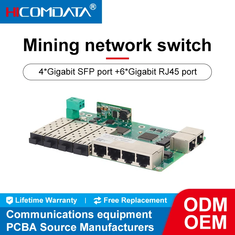 HICOMDATA-Commutateur industriel Ethernet 1000m 10 ports 4 fibres 6 RJ45, commutateur réseau intégré pour équipement minier